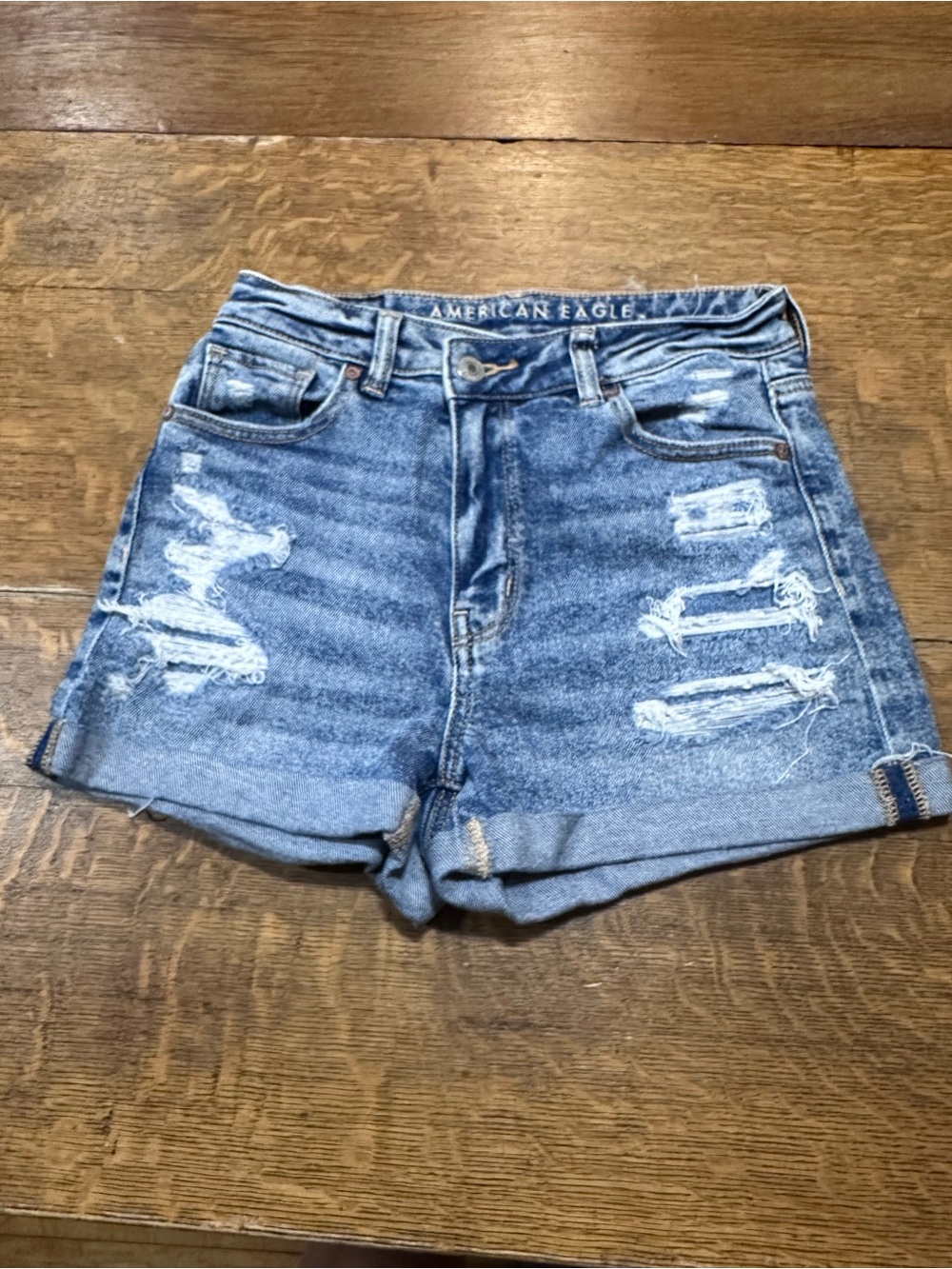 American Eagle Outfitters Distressed Blue Denim Cutoff Shorts mom sz 0